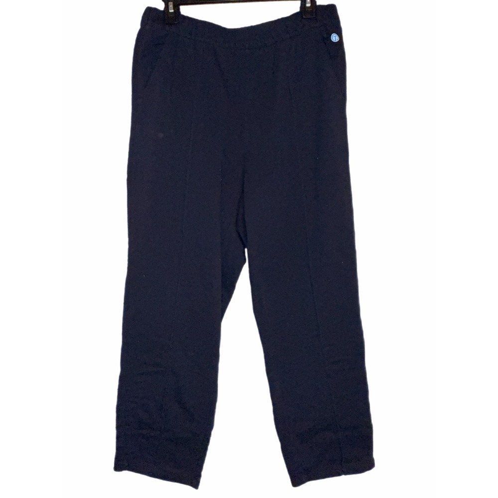 T by Talbots Navy Blue Lounge Pants Elastic Waist Straight Leg Cotton Blend L